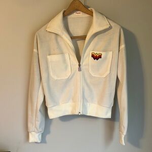 1960s Bogner White Zip-Up Jacket with Wonder Woman Logo